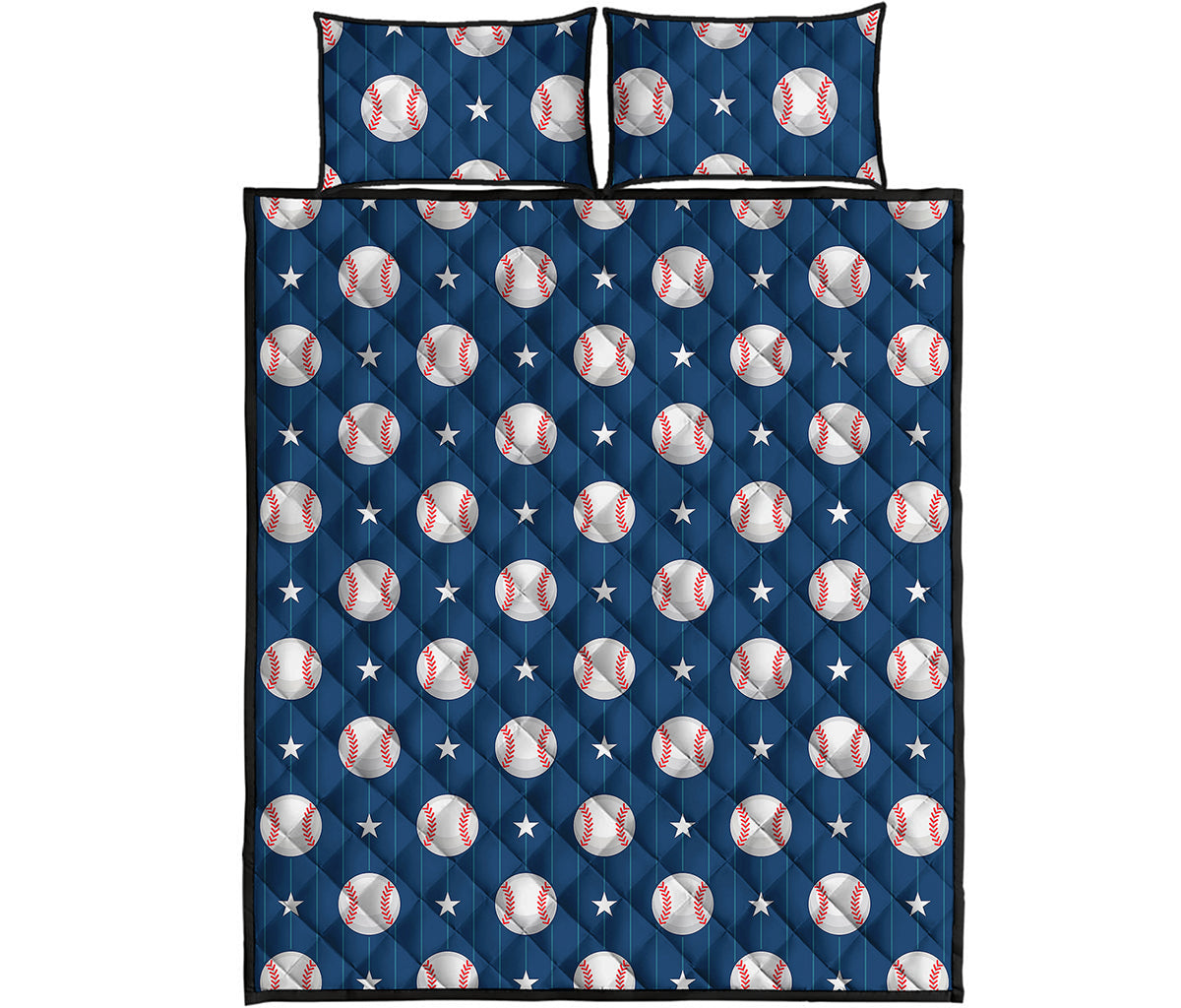 Baseballs Star Pattern Print Quilt Bed Set