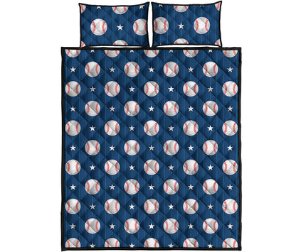 Baseballs Star Pattern Print Quilt Bed Set