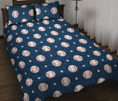 Baseballs Star Pattern Print Quilt Bed Set