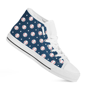 Baseballs Star Pattern Print White High Top Shoes