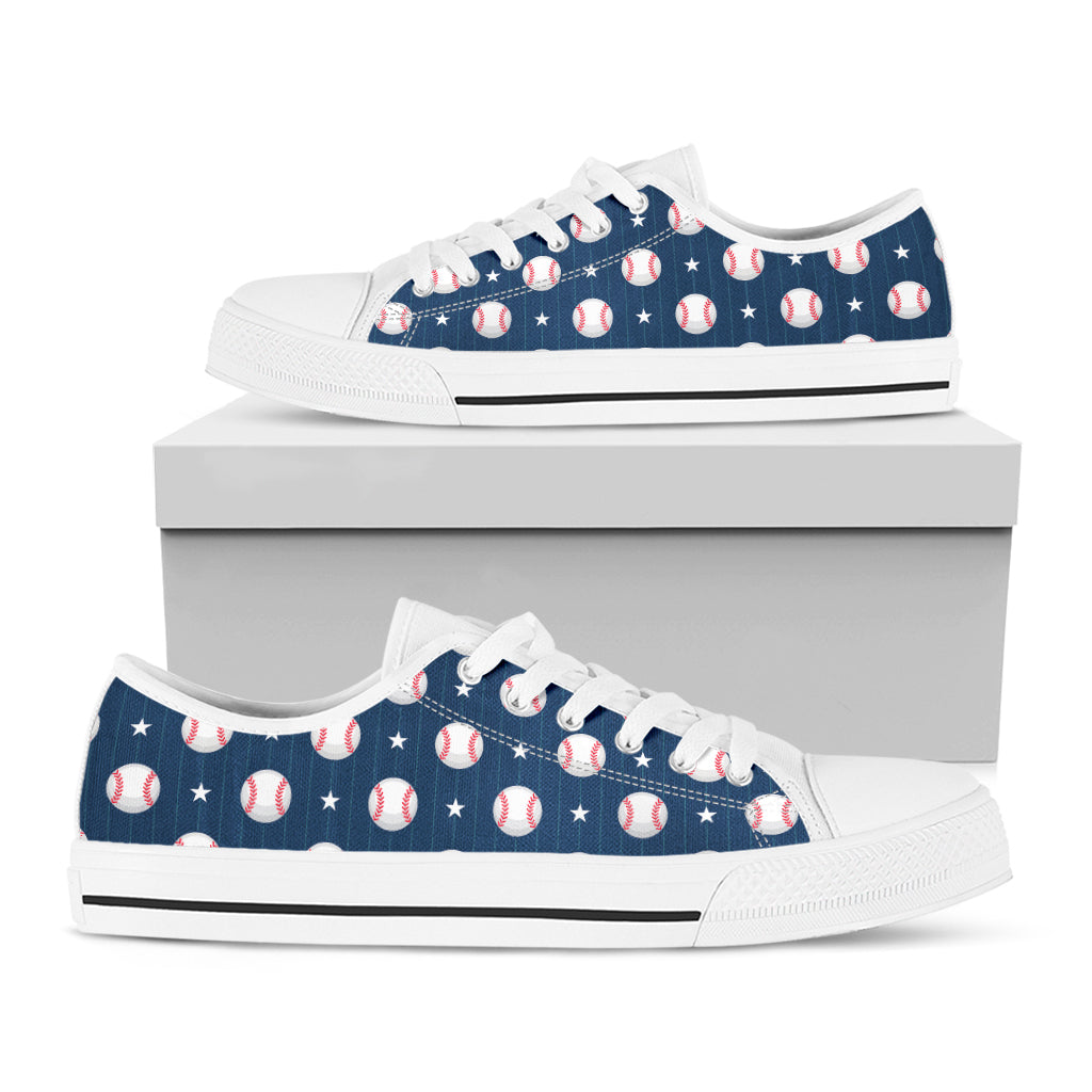 Baseballs Star Pattern Print White Low Top Shoes