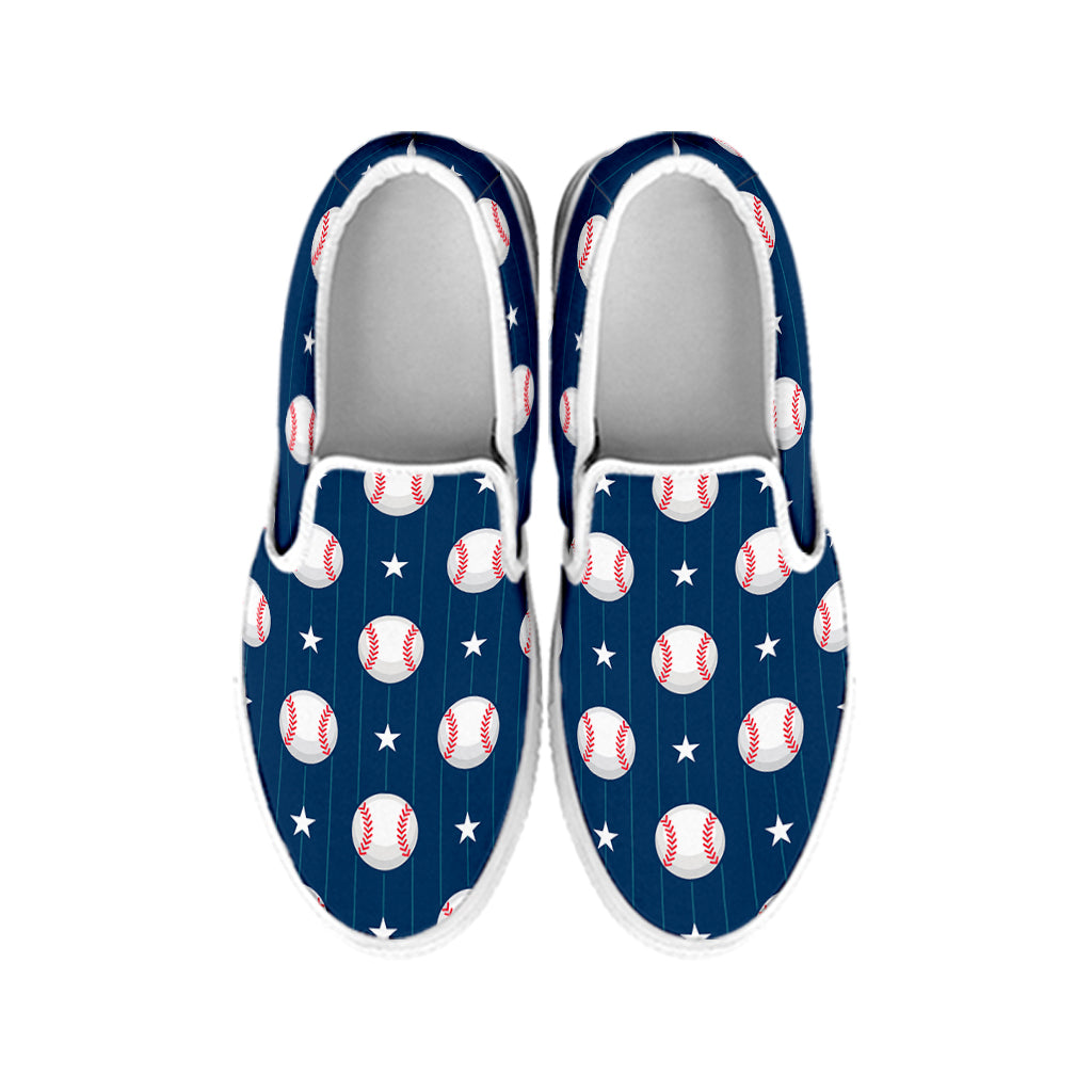 Baseballs Star Pattern Print White Slip On Shoes