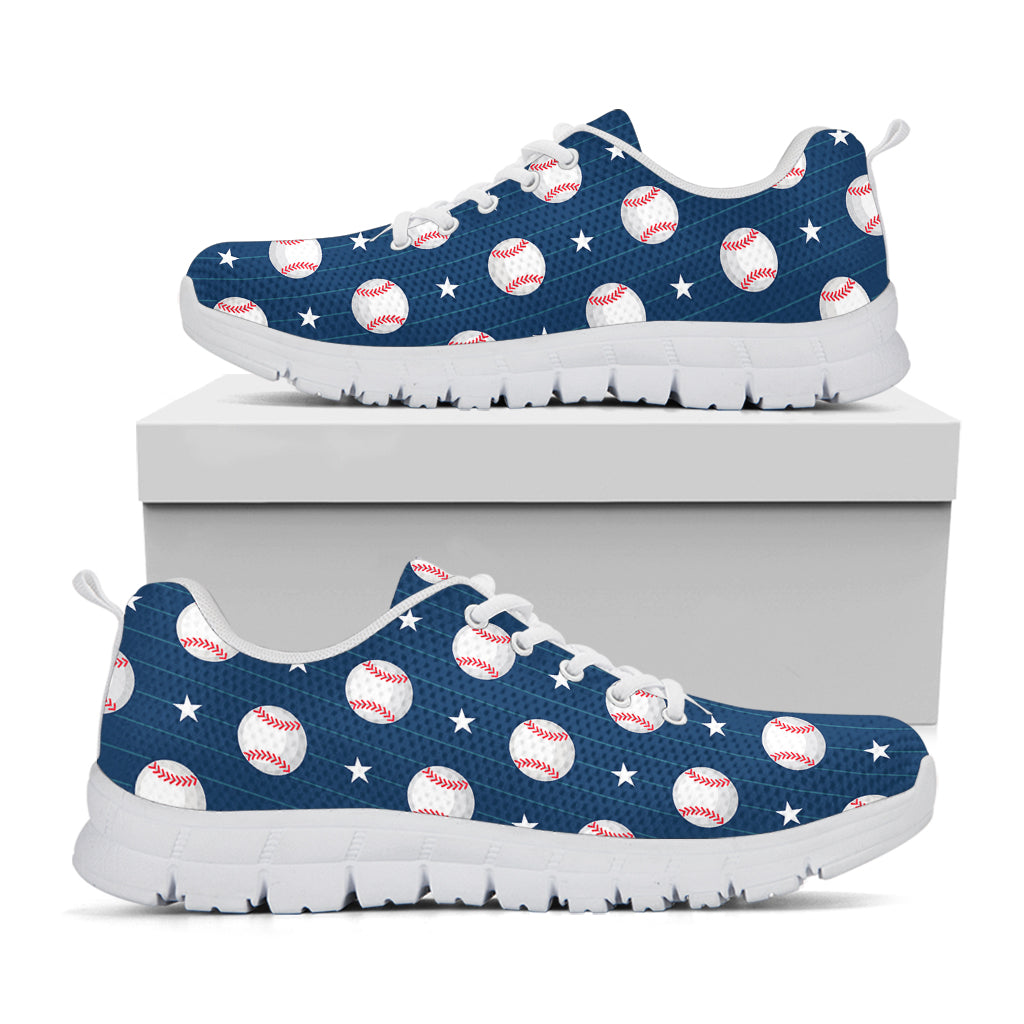 Baseballs Star Pattern Print White Sneakers