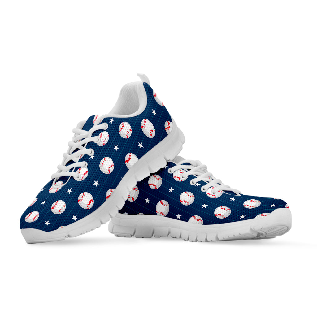 Baseballs Star Pattern Print White Sneakers