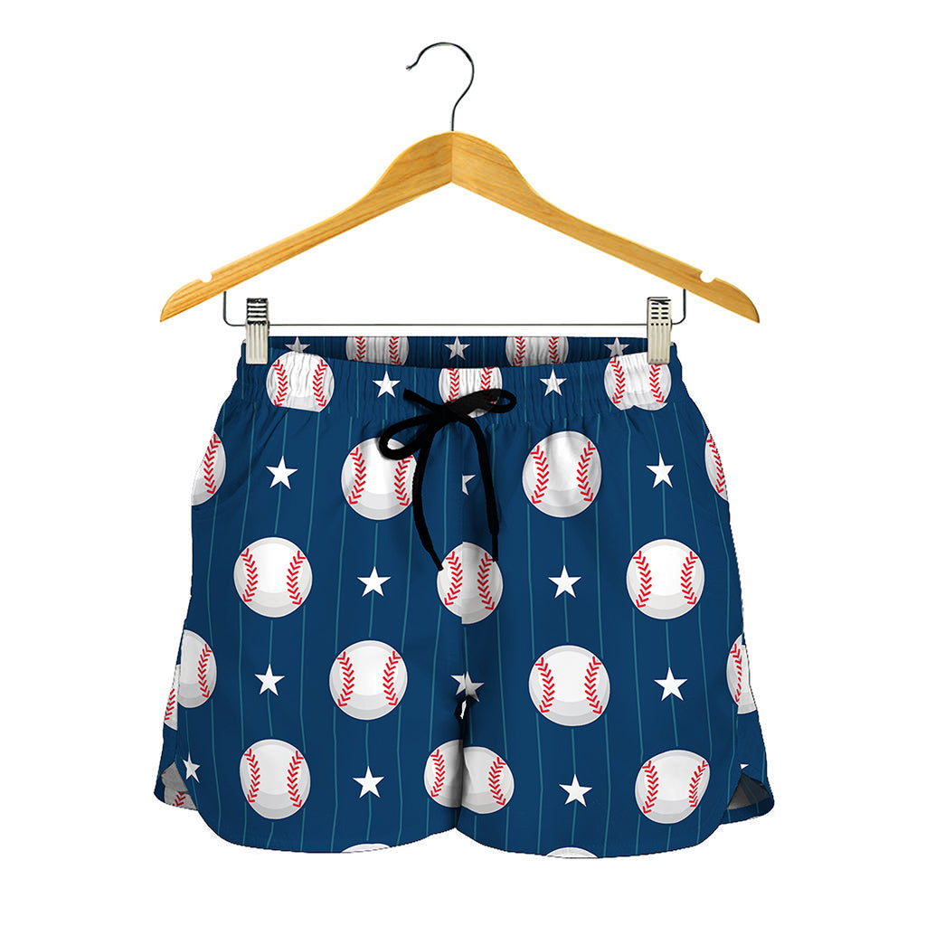 Baseballs Star Pattern Print Women's Shorts