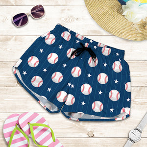 Baseballs Star Pattern Print Women's Shorts