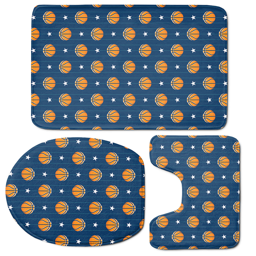 Basketball And Star Pattern Print 3 Piece Bath Mat Set