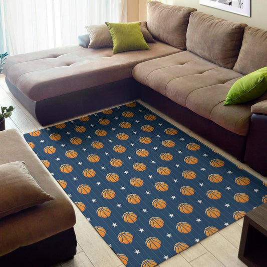 Basketball And Star Pattern Print Area Rug