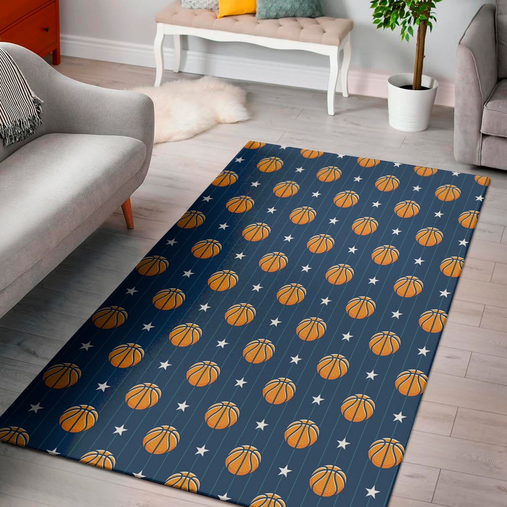 Basketball And Star Pattern Print Area Rug