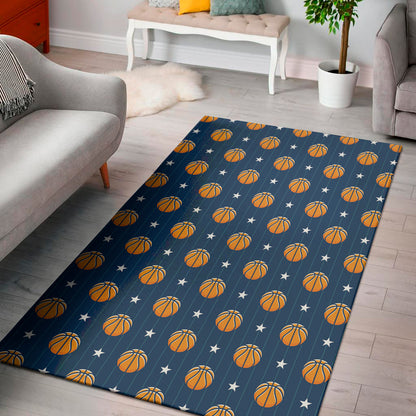 Basketball And Star Pattern Print Area Rug