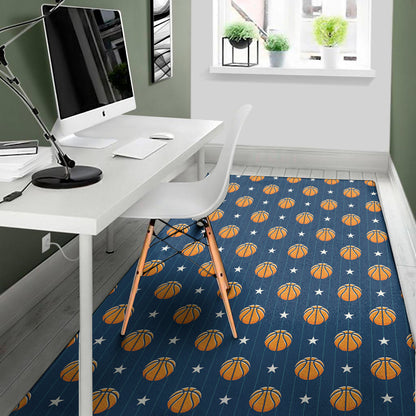 Basketball And Star Pattern Print Area Rug