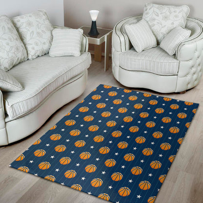 Basketball And Star Pattern Print Area Rug