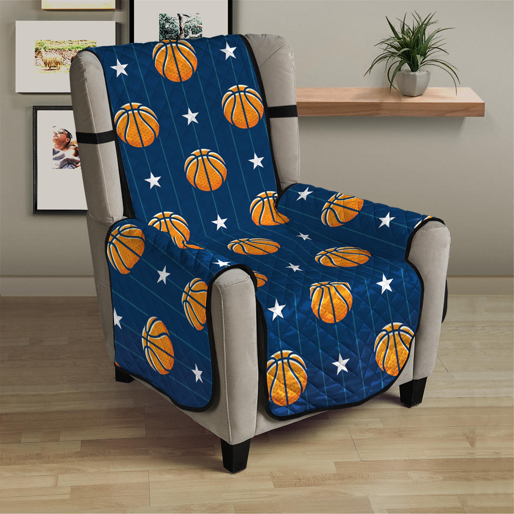 Basketball And Star Pattern Print Armchair Protector