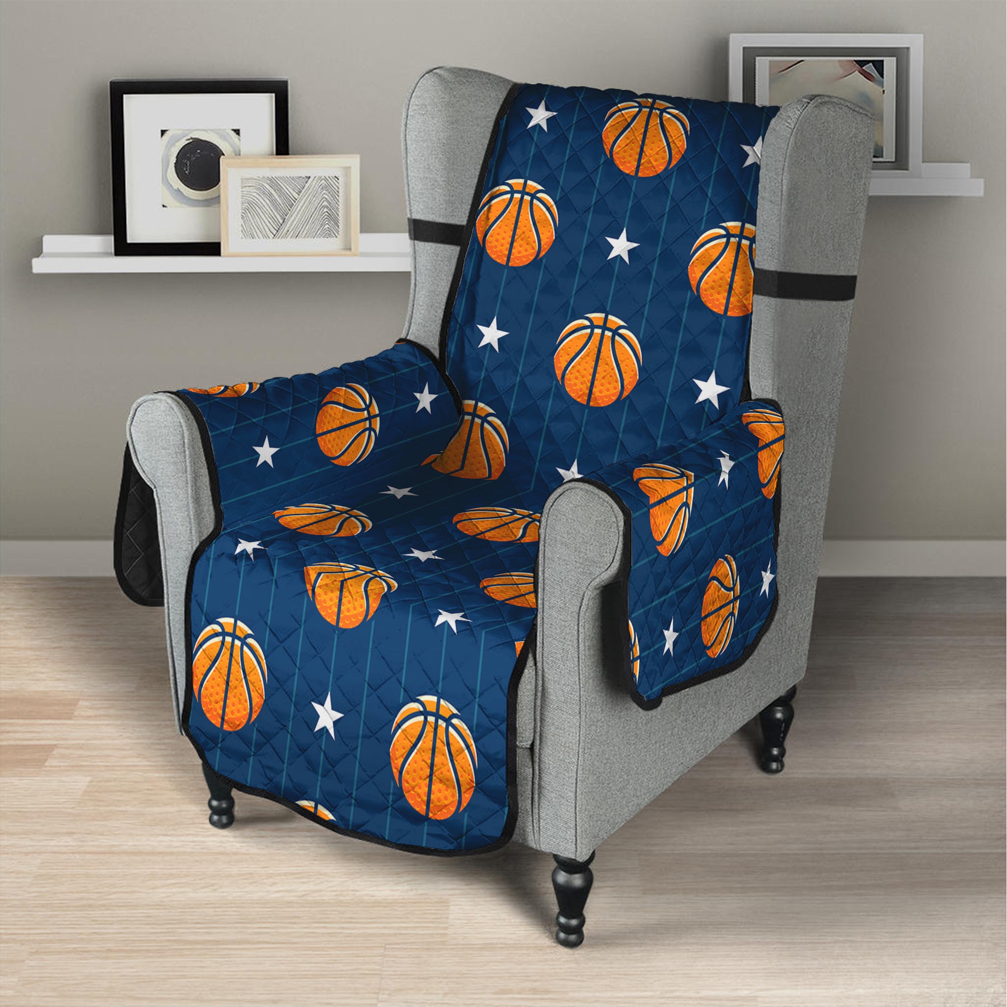 Basketball And Star Pattern Print Armchair Protector