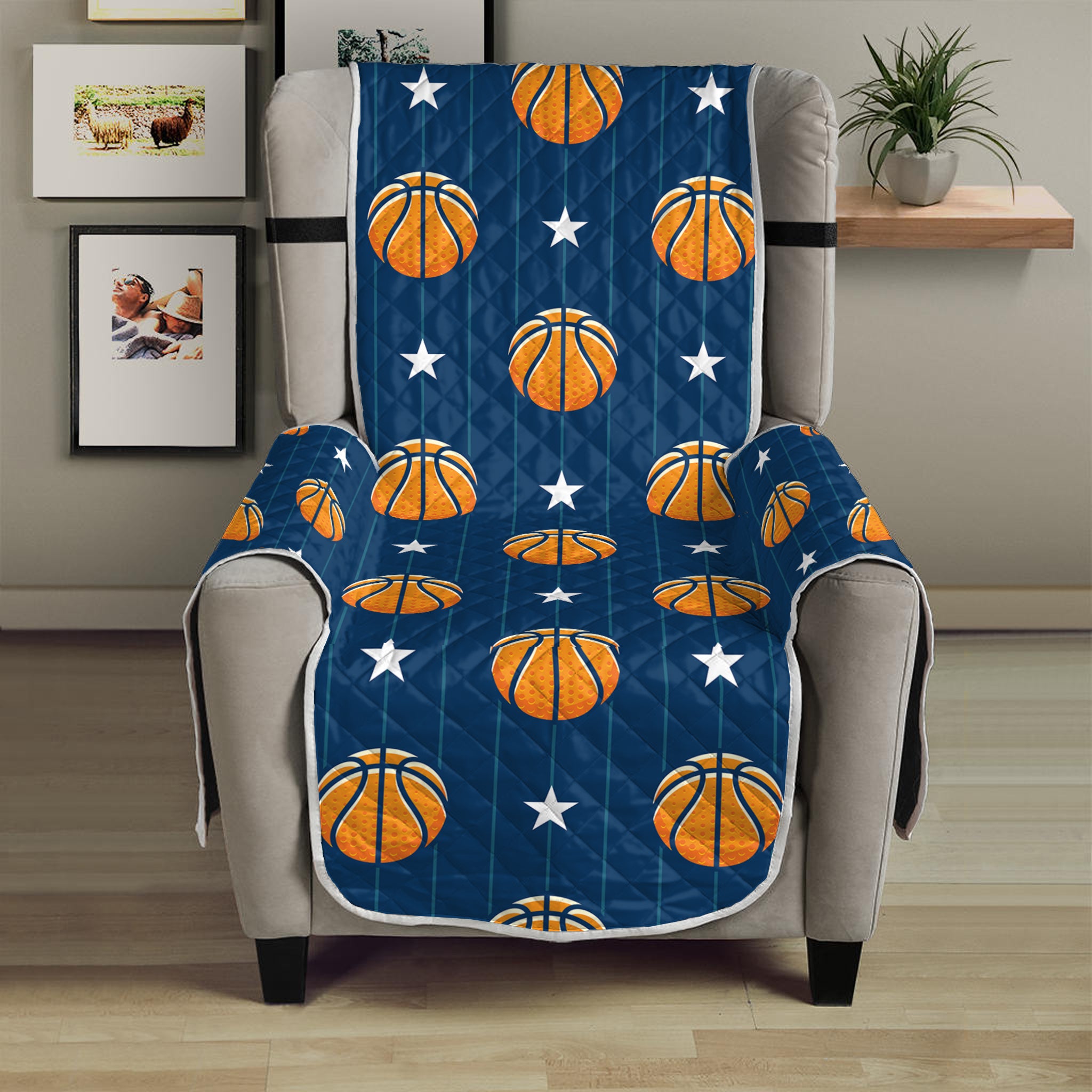 Basketball And Star Pattern Print Armchair Protector