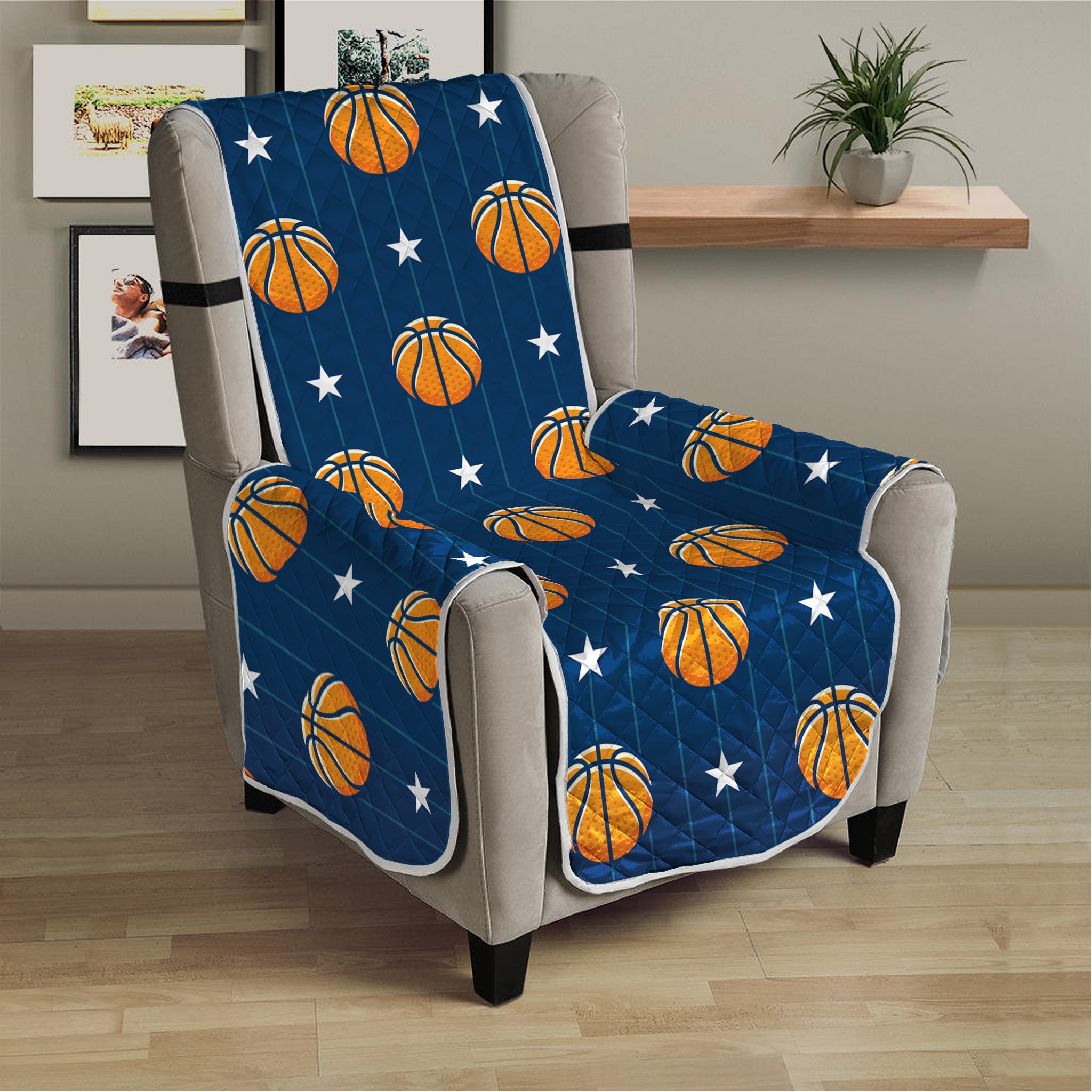 Basketball And Star Pattern Print Armchair Protector