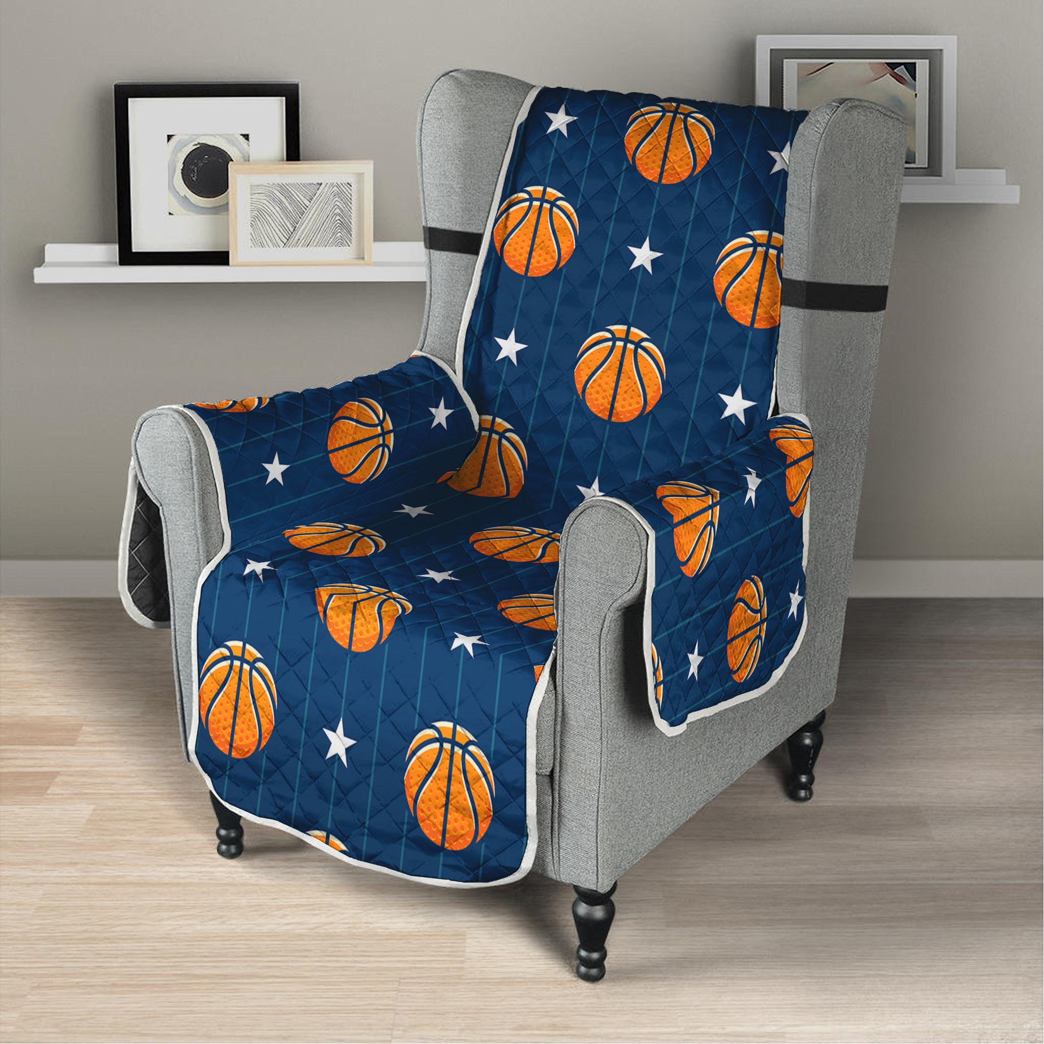 Basketball And Star Pattern Print Armchair Protector