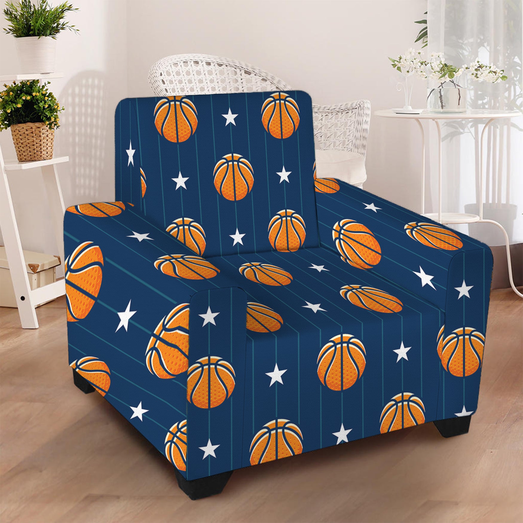 Basketball And Star Pattern Print Armchair Slipcover