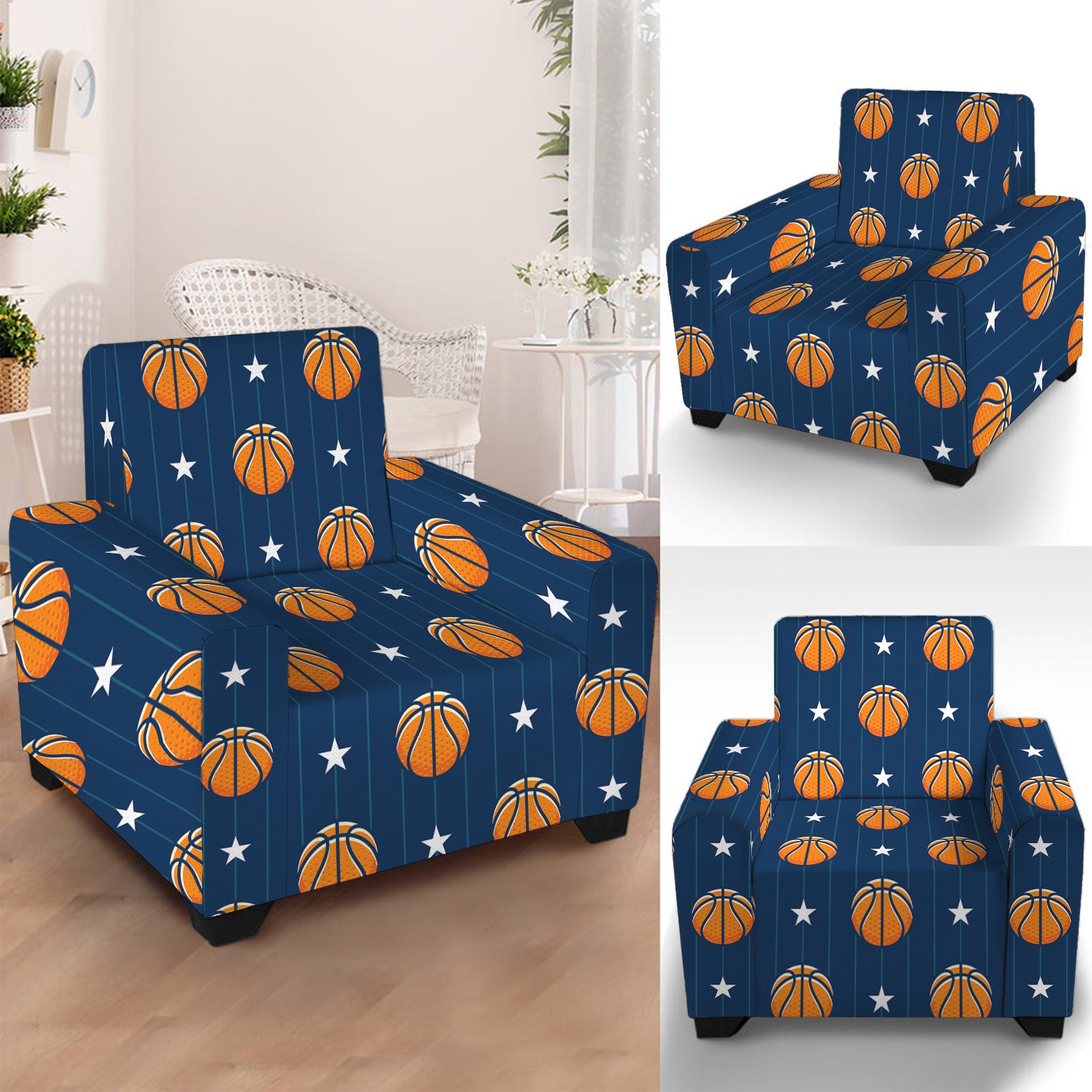 Basketball And Star Pattern Print Armchair Slipcover