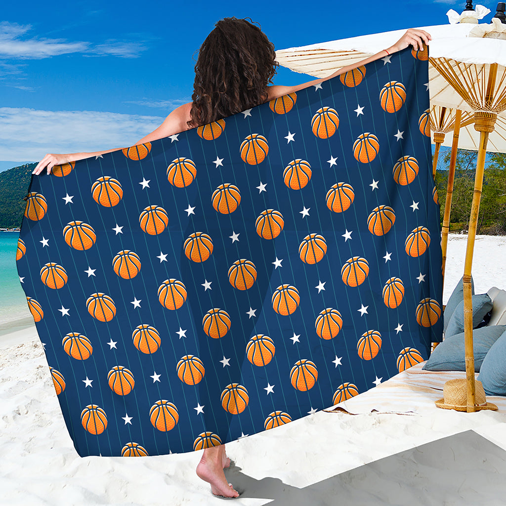 Basketball And Star Pattern Print Beach Sarong Wrap