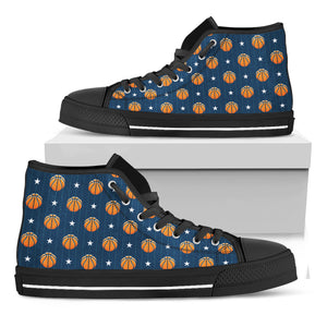 Basketball And Star Pattern Print Black High Top Shoes