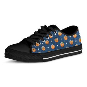 Basketball And Star Pattern Print Black Low Top Shoes