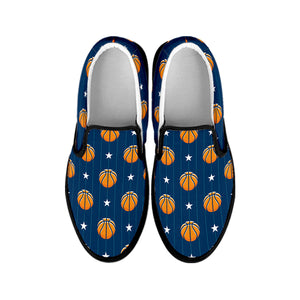 Basketball And Star Pattern Print Black Slip On Shoes
