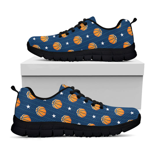 Basketball And Star Pattern Print Black Sneakers