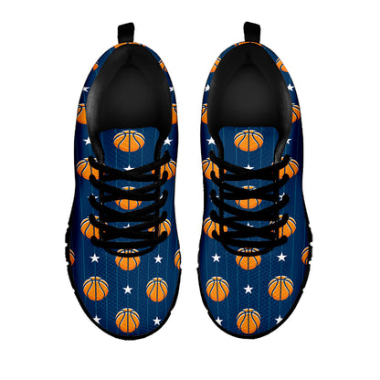 Basketball And Star Pattern Print Black Sneakers