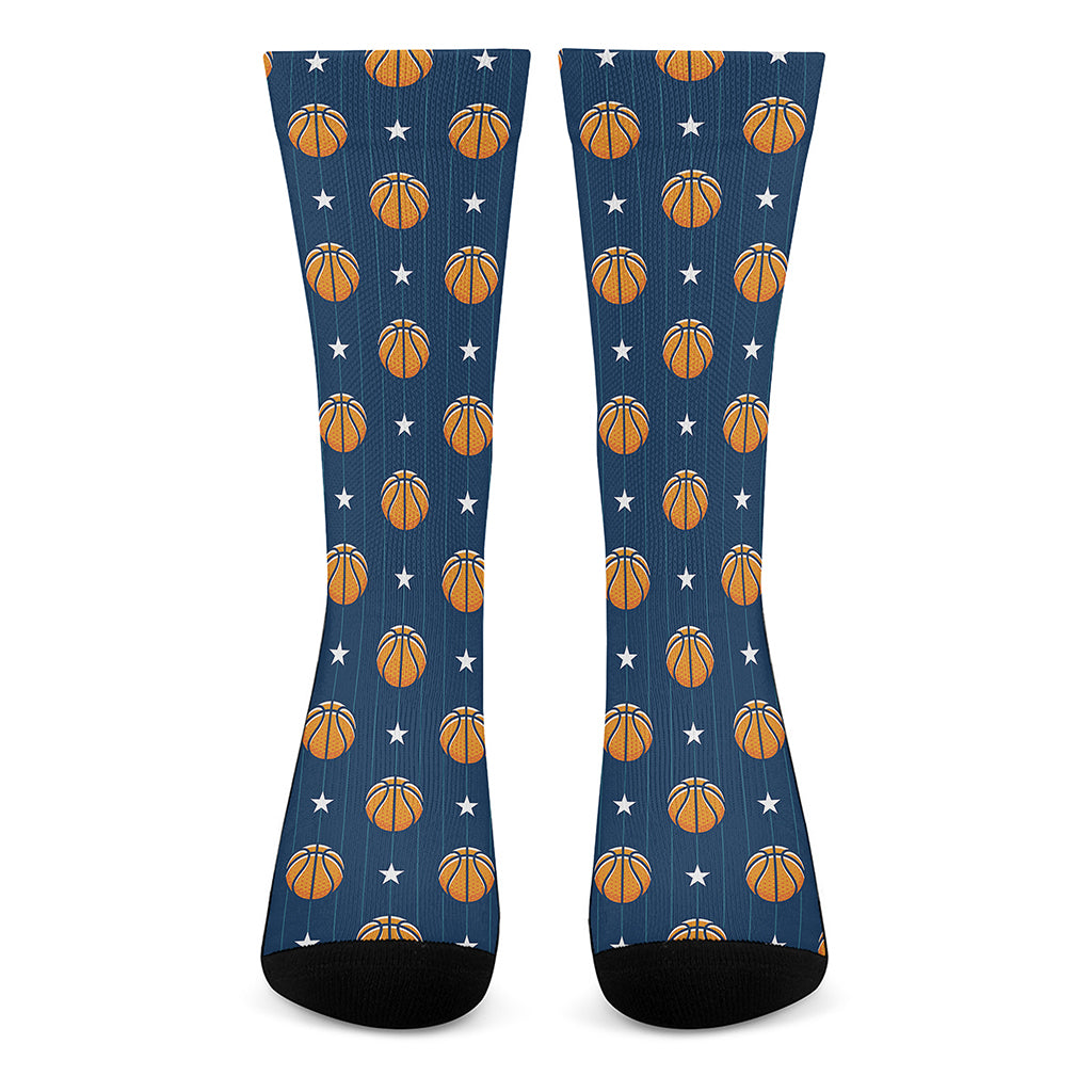 Basketball And Star Pattern Print Crew Socks