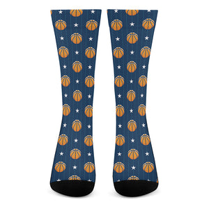 Basketball And Star Pattern Print Crew Socks