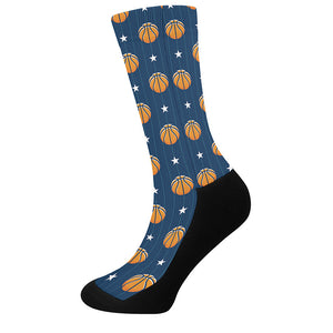 Basketball And Star Pattern Print Crew Socks