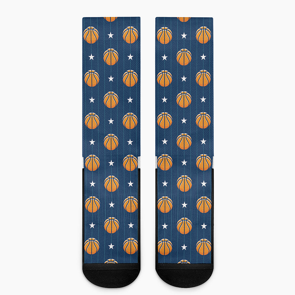 Basketball And Star Pattern Print Crew Socks