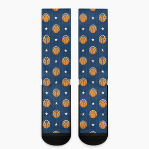 Basketball And Star Pattern Print Crew Socks