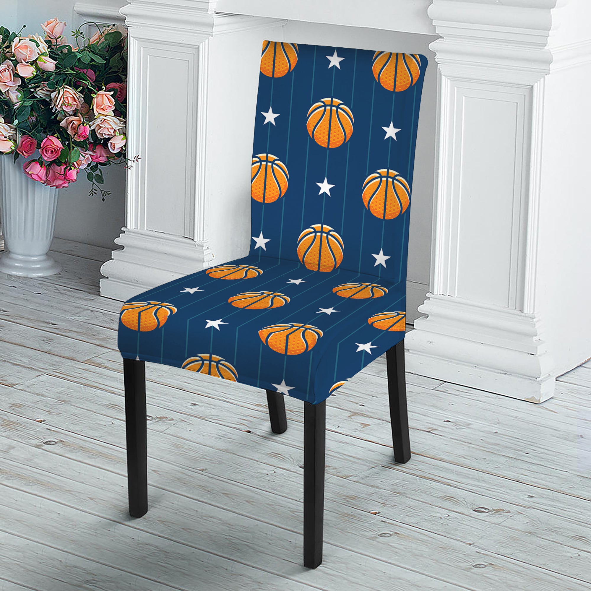 Basketball And Star Pattern Print Dining Chair Slipcover