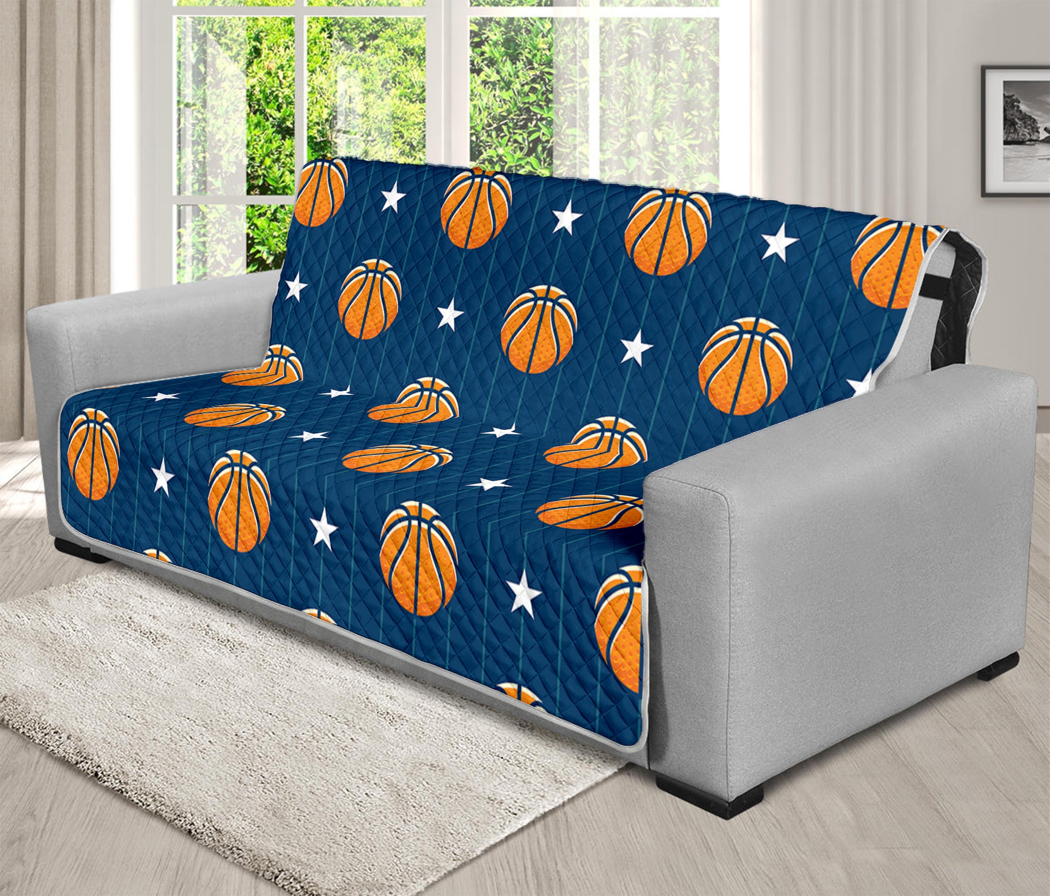 Basketball And Star Pattern Print Futon Protector