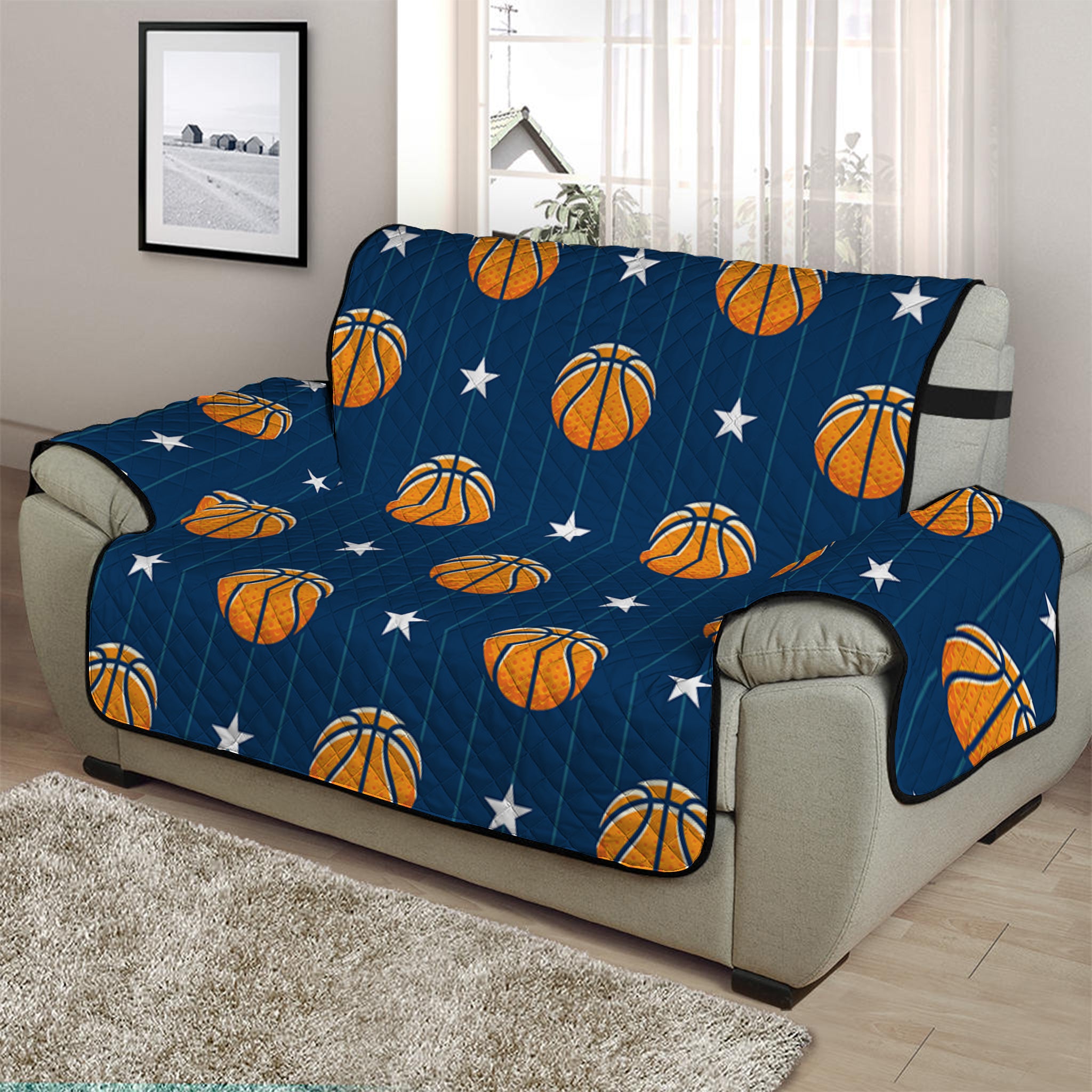 Basketball And Star Pattern Print Half Sofa Protector