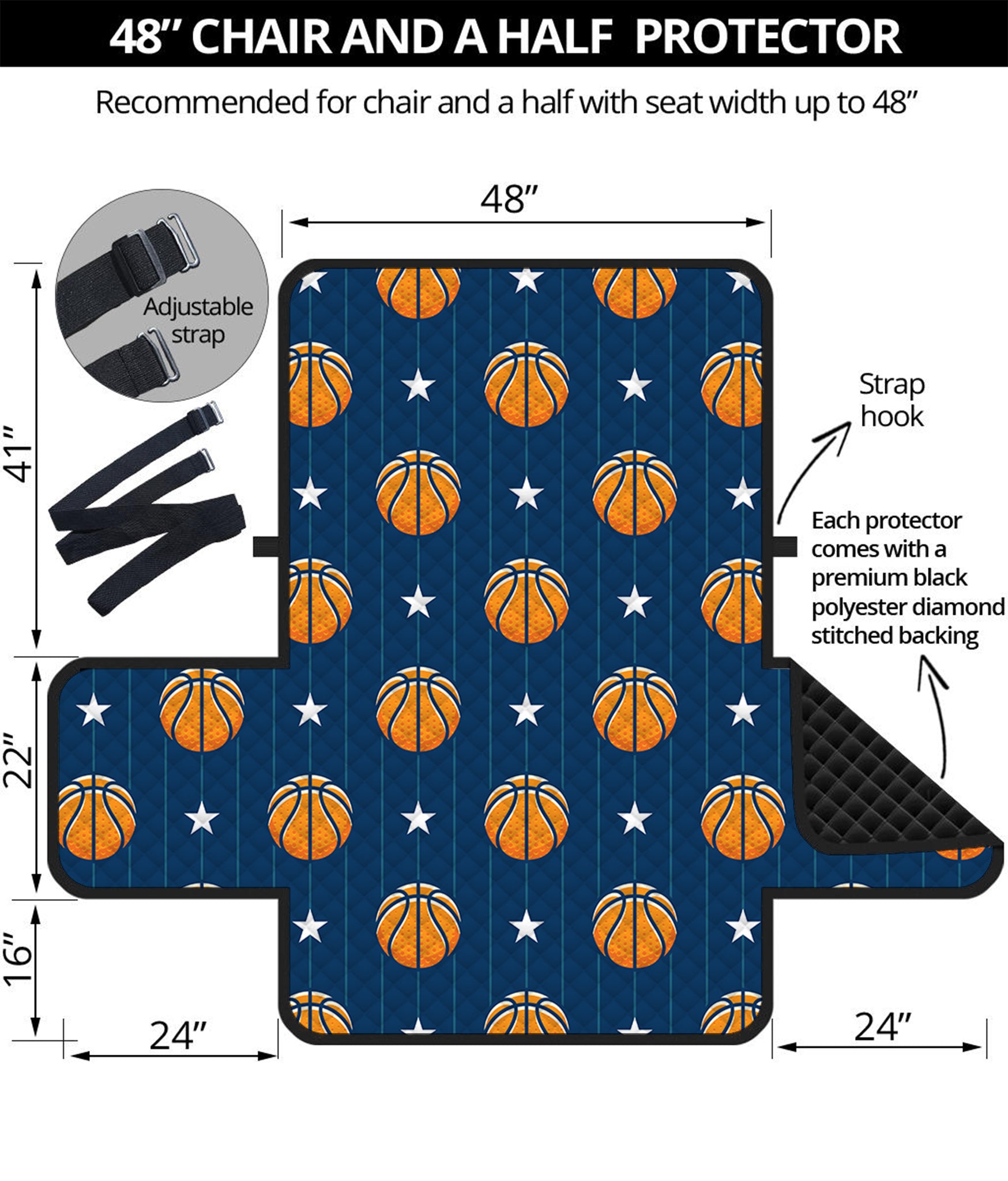 Basketball And Star Pattern Print Half Sofa Protector