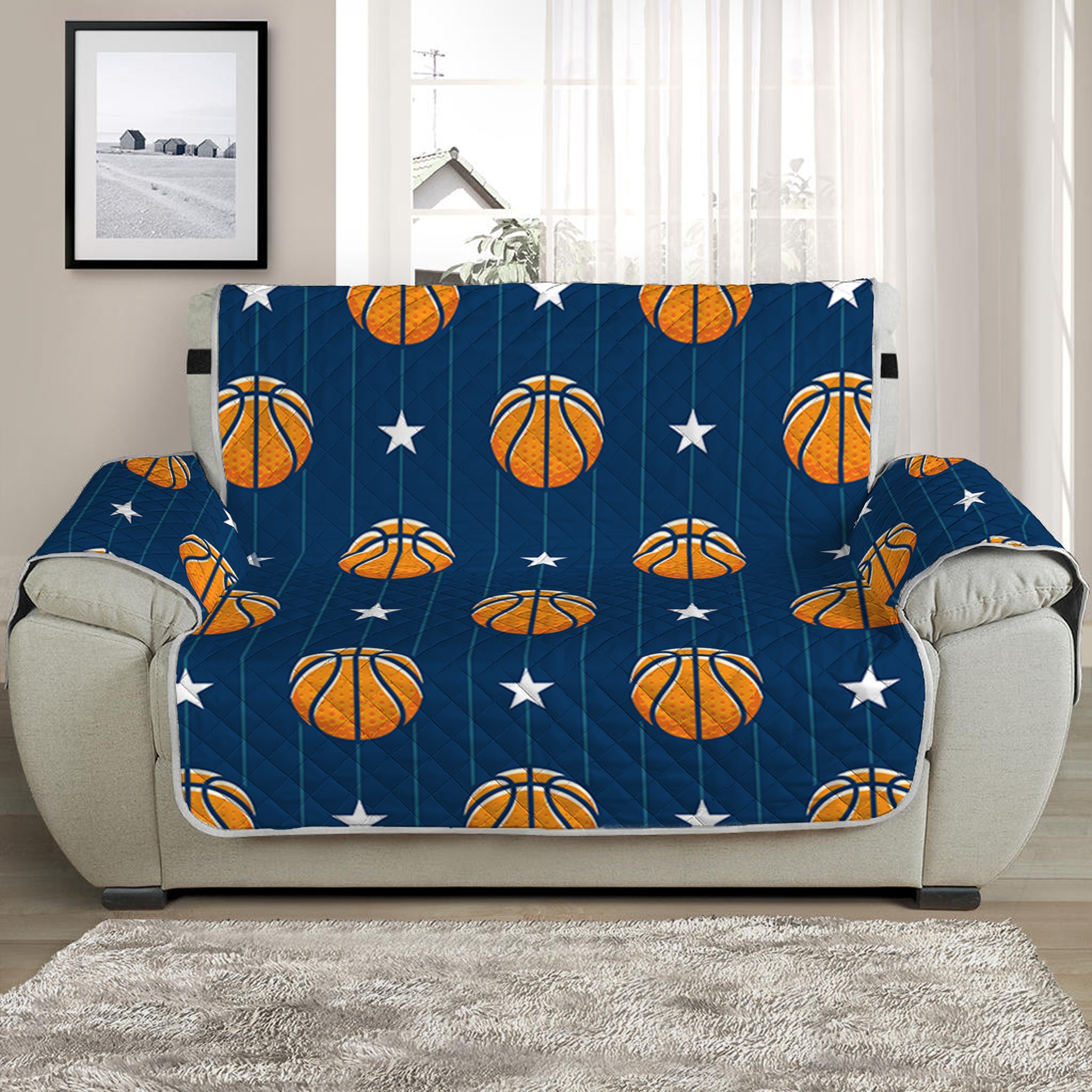 Basketball And Star Pattern Print Half Sofa Protector