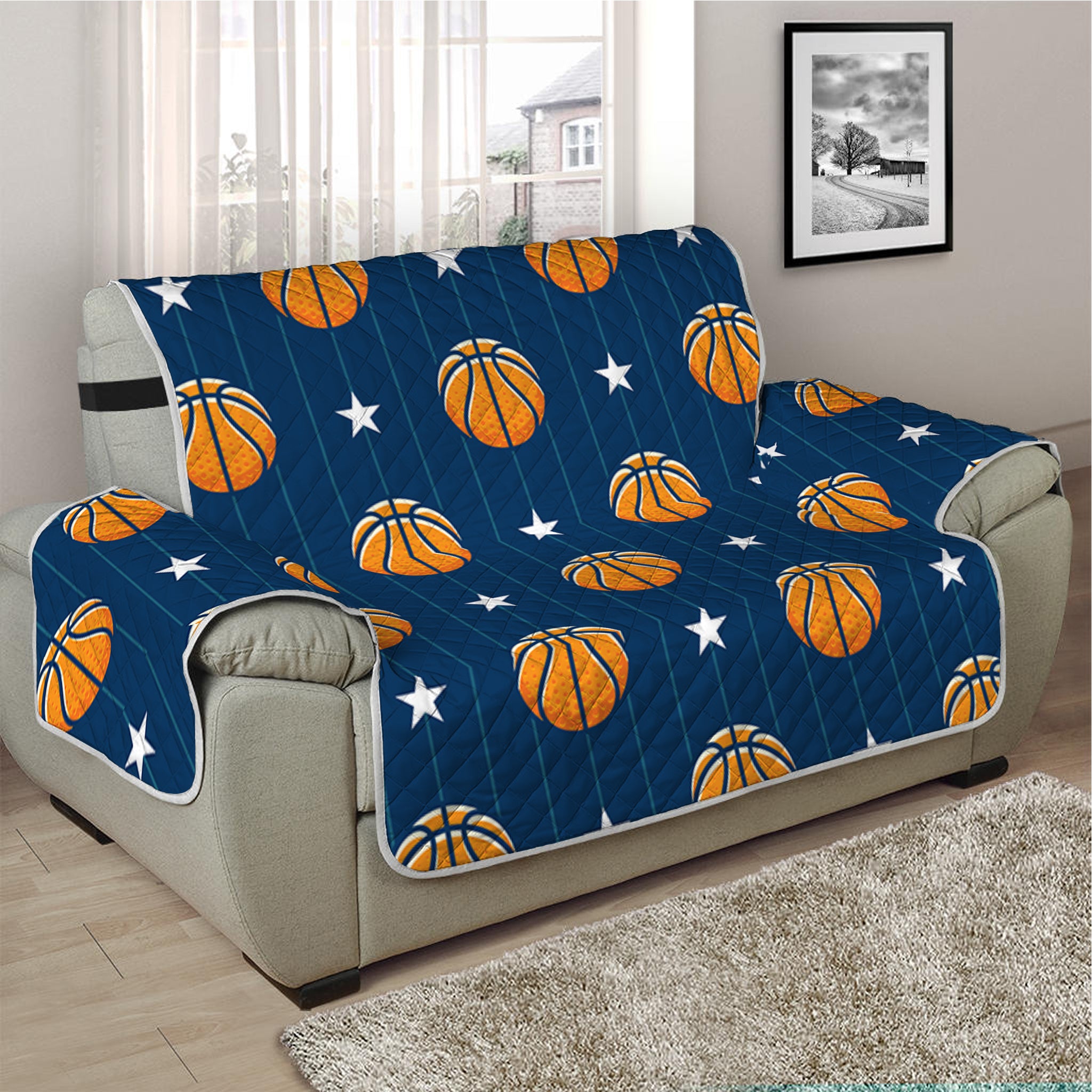 Basketball And Star Pattern Print Half Sofa Protector