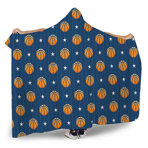 Basketball And Star Pattern Print Hooded Blanket