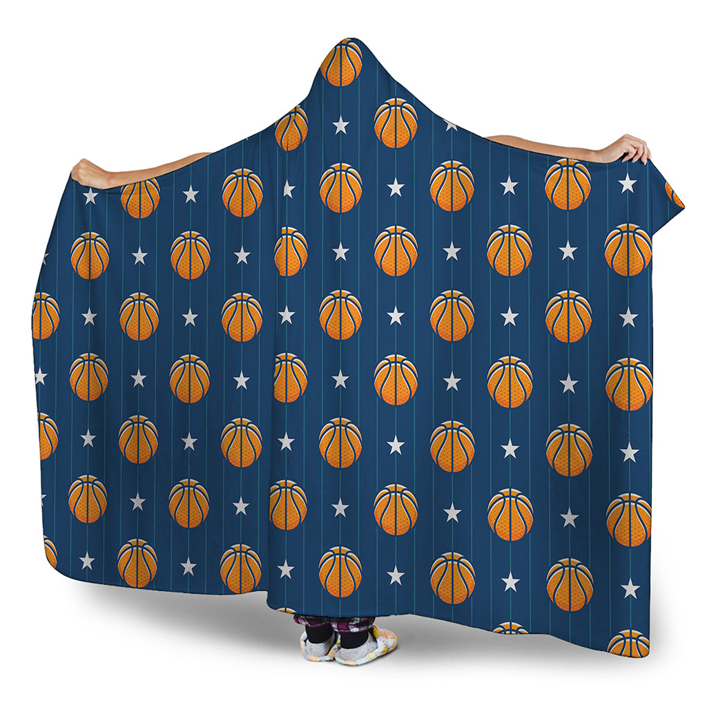 Basketball And Star Pattern Print Hooded Blanket