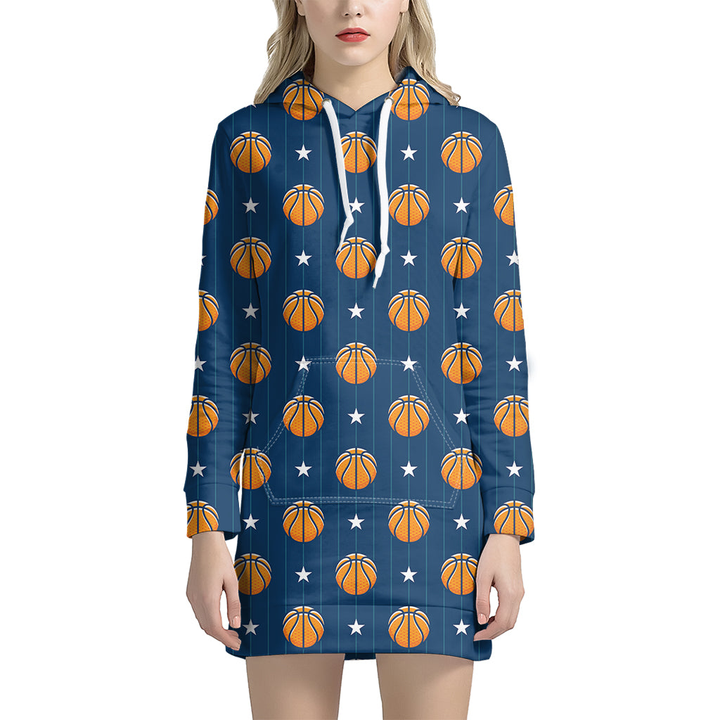 Basketball And Star Pattern Print Hoodie Dress