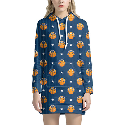 Basketball And Star Pattern Print Hoodie Dress