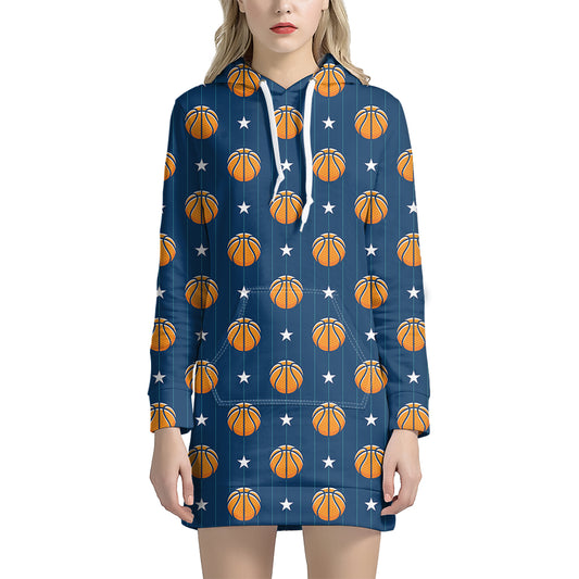 Basketball And Star Pattern Print Hoodie Dress