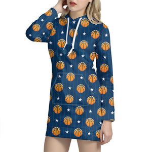 Basketball And Star Pattern Print Hoodie Dress