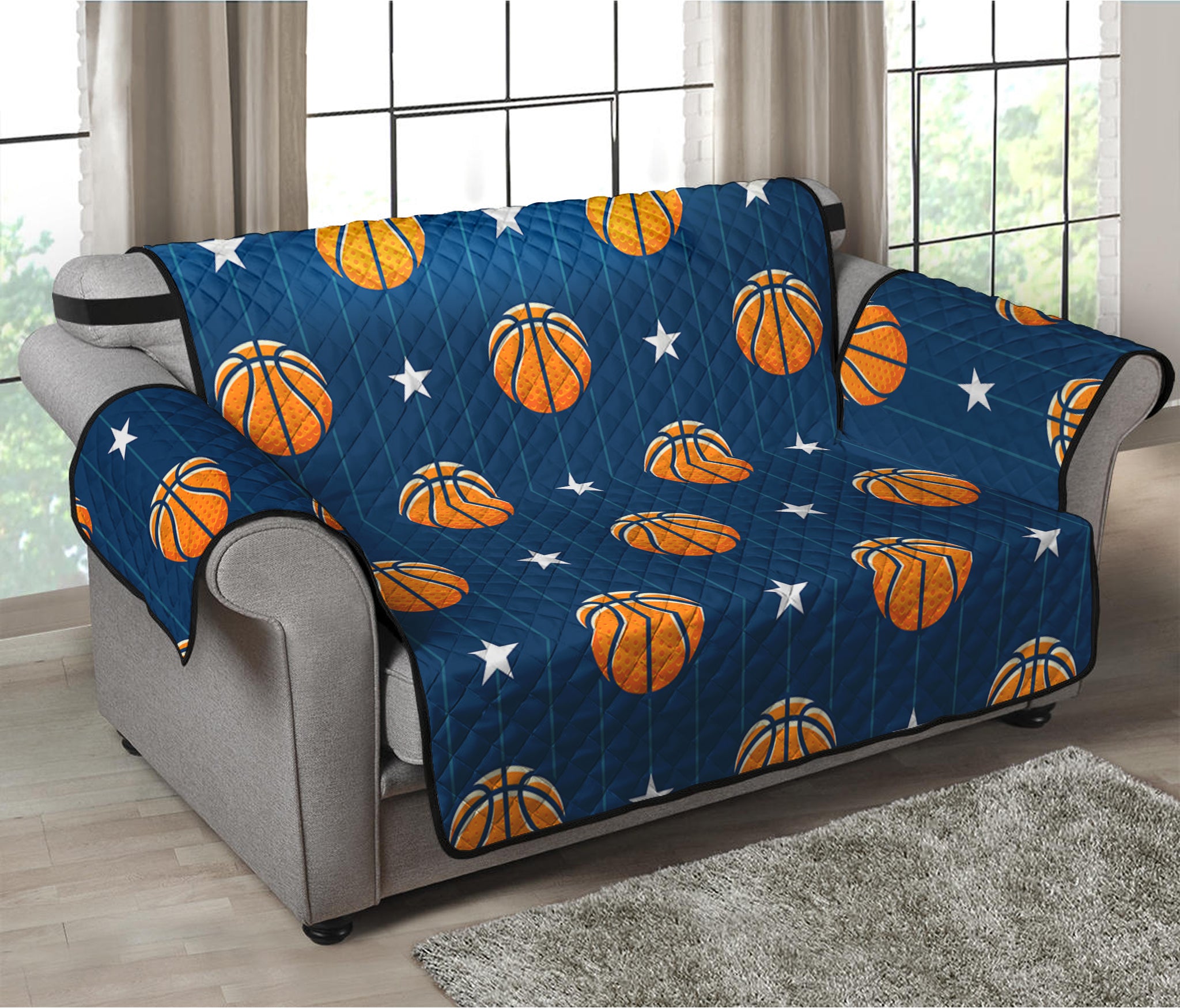 Basketball And Star Pattern Print Loveseat Protector