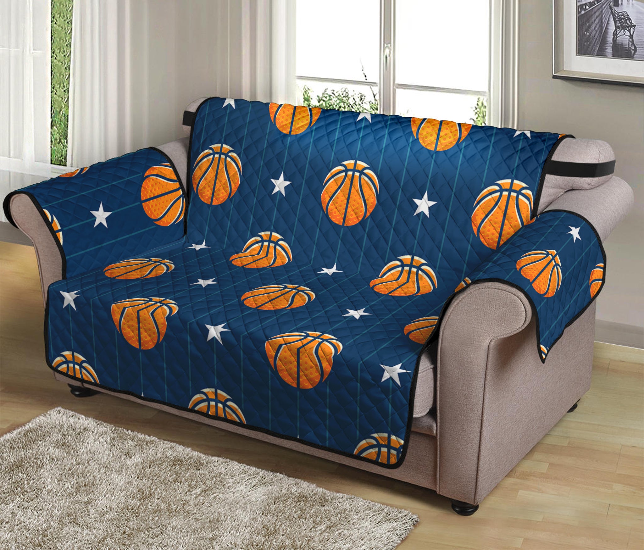 Basketball And Star Pattern Print Loveseat Protector