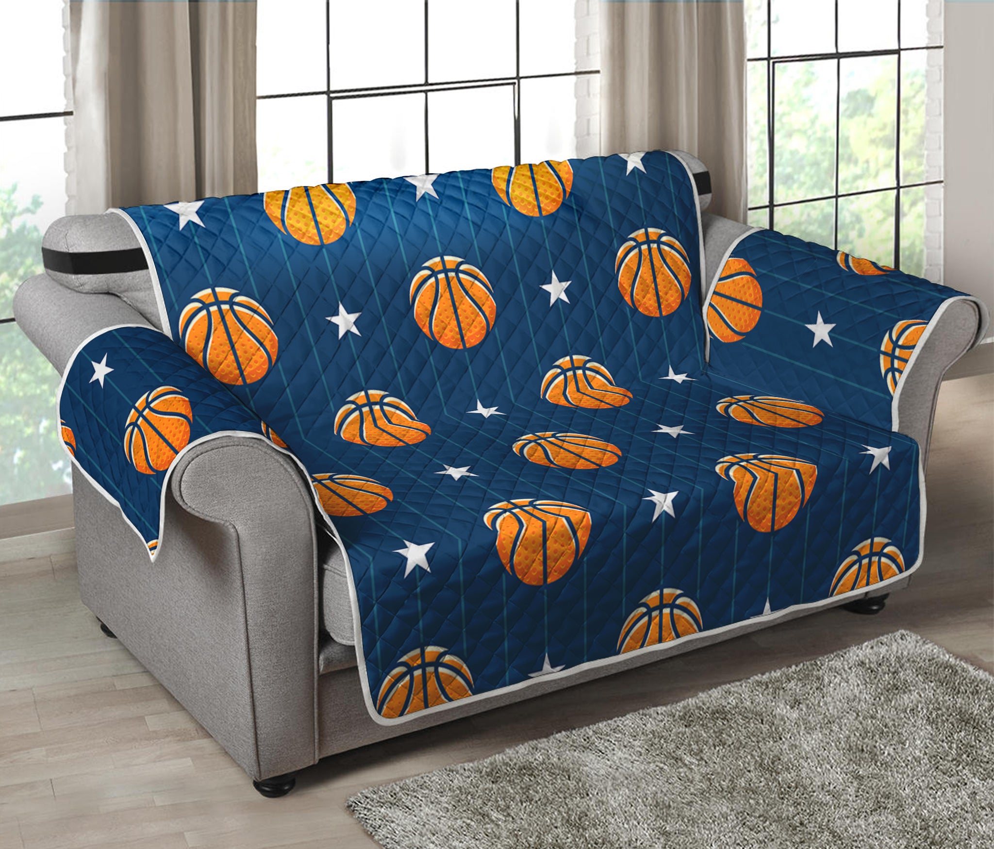 Basketball And Star Pattern Print Loveseat Protector