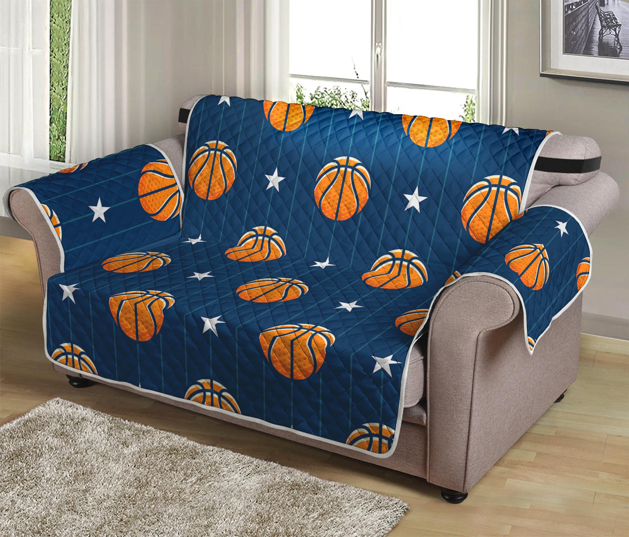 Basketball And Star Pattern Print Loveseat Protector